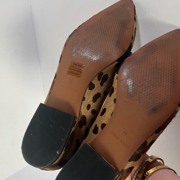 Cole Haan Leopard Gold Buckle Pony Hair Point-Toe Flats Size 6.5 - Picture 7 of 7